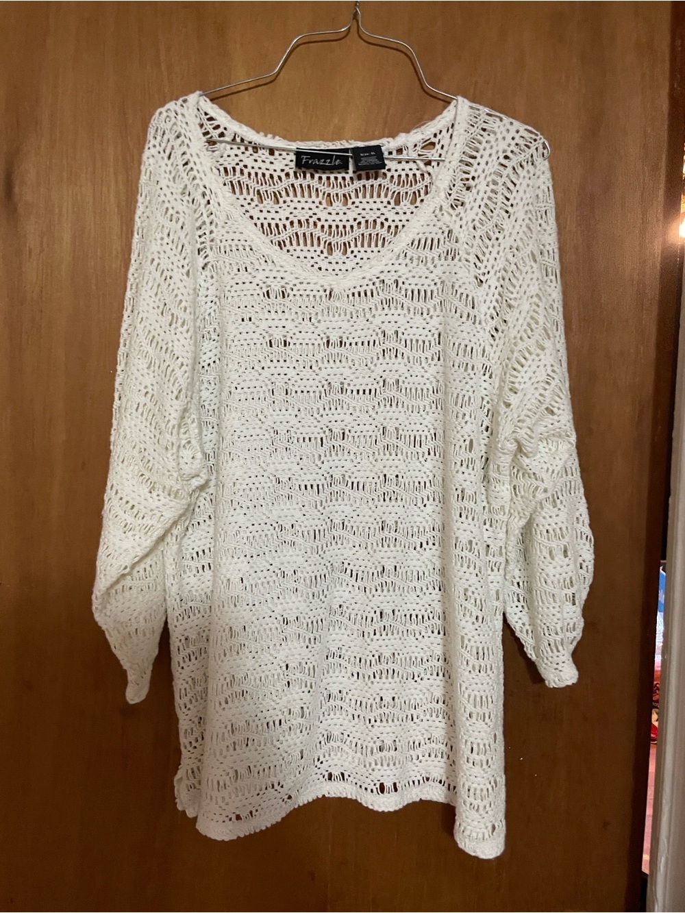 Frazzle  Scoop-Neck Open Knit Sweater in Cream